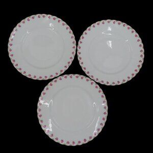 VTG Haviland Set of 3 Plates 9.5in Pink Rose Flower Gold Scallop Limoges France